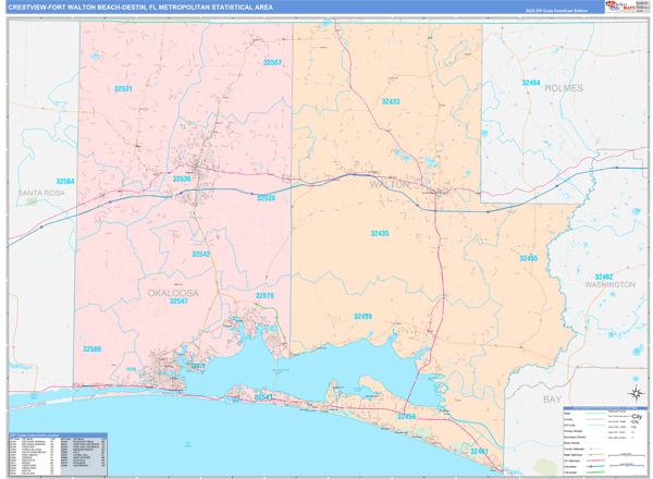 Crestview-Fort Walton Beach-Destin Metro Area Wall Map